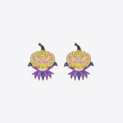 Demon Pumpkin Rhinestone Alloy Earrings