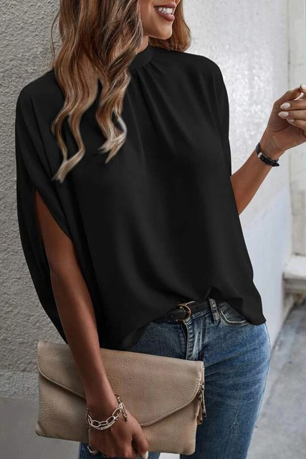 Tie Back Slit Half Sleeve Blouse