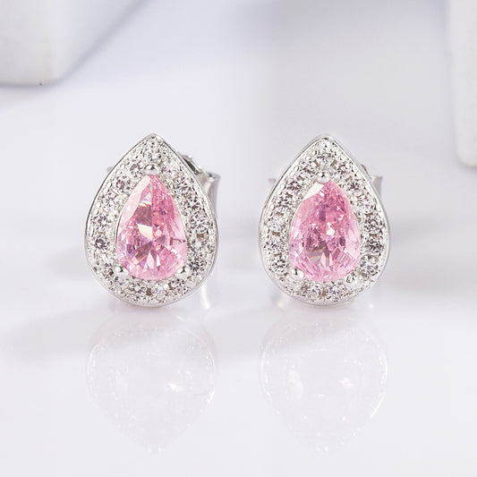 925 Sterling Silver Rhinestone Zircon Teardrop Shape Earrings