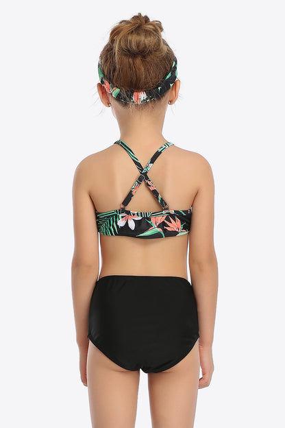 Botanical Print Ruffled Two-Piece Swim Set