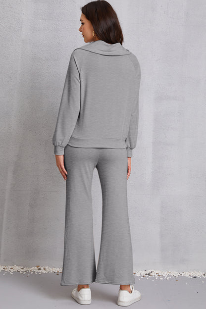 Half Zip Collared Neck Sweatshirt and Pants Set