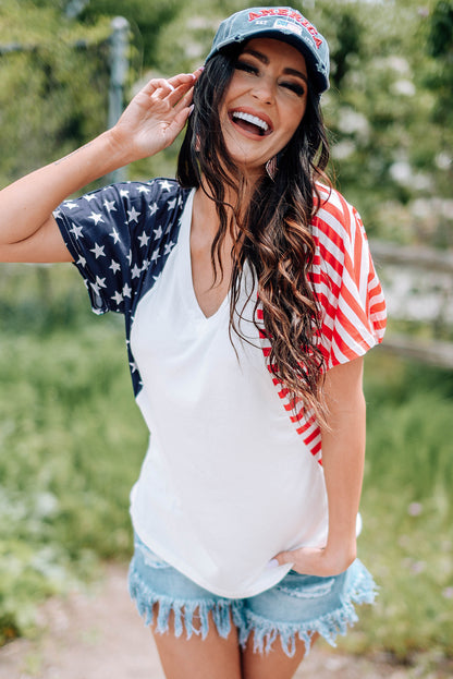 US Flag V-Neck Tee Shirt