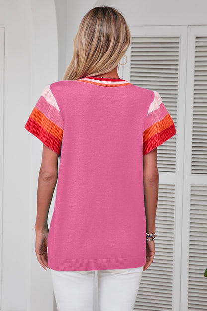 Color Block Round Neck Knit Top