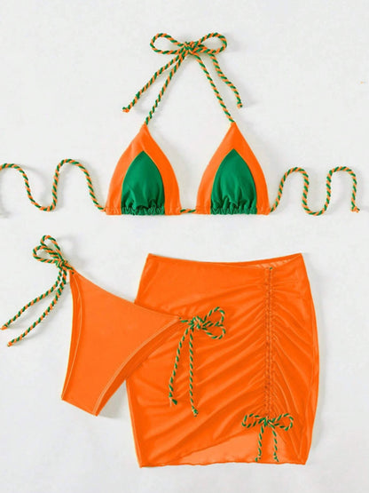 Contrast Tied Three-Piece Swim Set