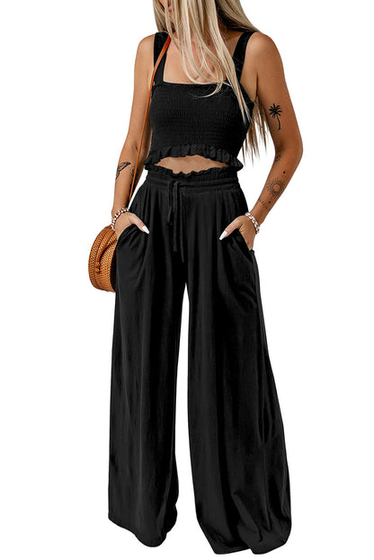 Square Neck Cropped Tank Top and Long Pants Set