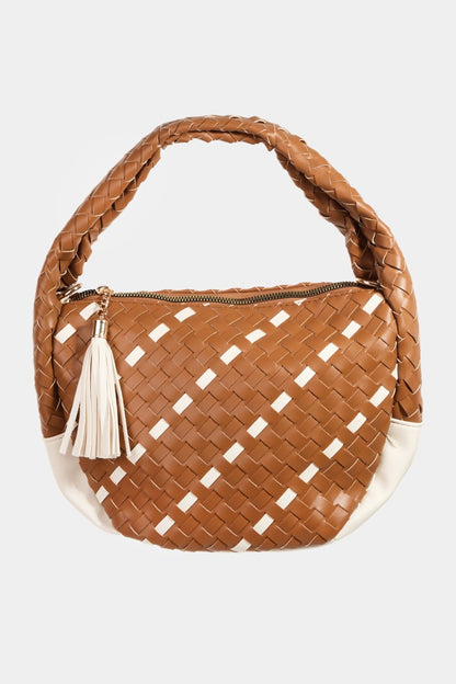 Fame Tassel Detail Weave Semi Circle Bag