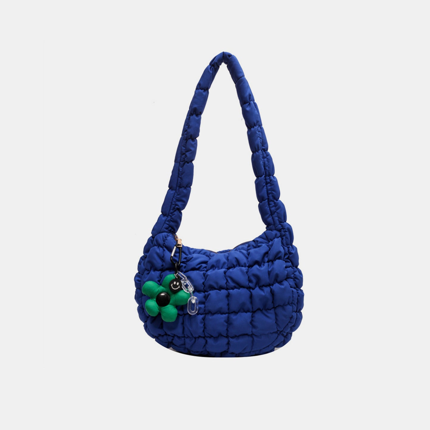 Quilted Shoulder Bag with Flower Pendant