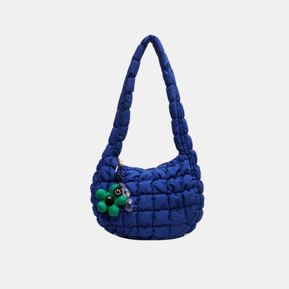 Quilted Shoulder Bag with Flower Pendant