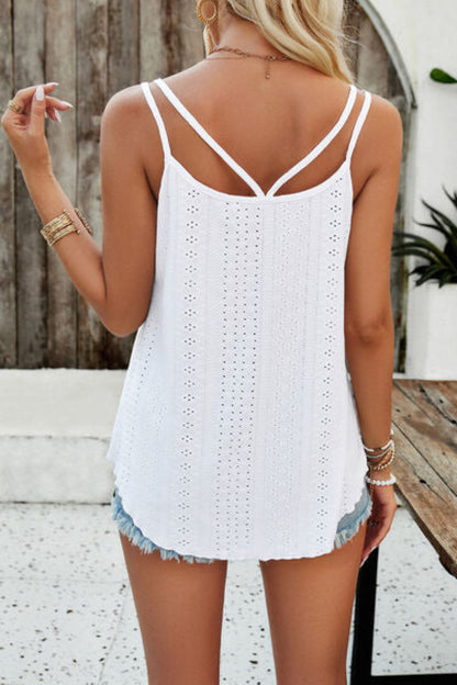 Eyelet V-Neck Double Spaghetti Straps Cami