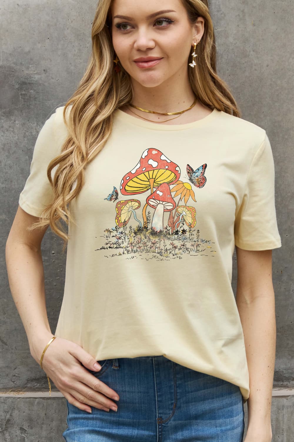 Simply Love Full Size Mushroom & Butterfly Graphic Cotton T-Shirt