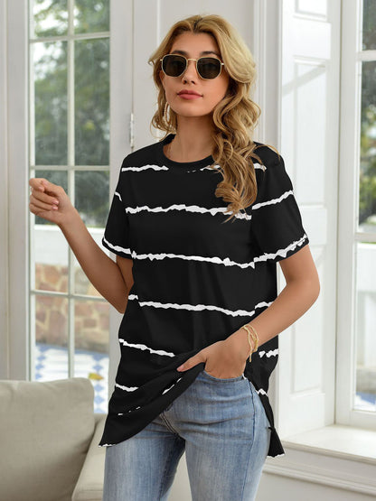 Striped Round Neck Short Sleeve T-Shirt