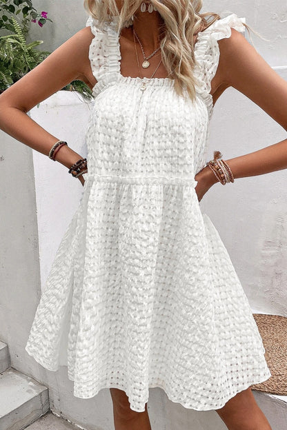 Ruffled Square Neck Wide Strap Dress