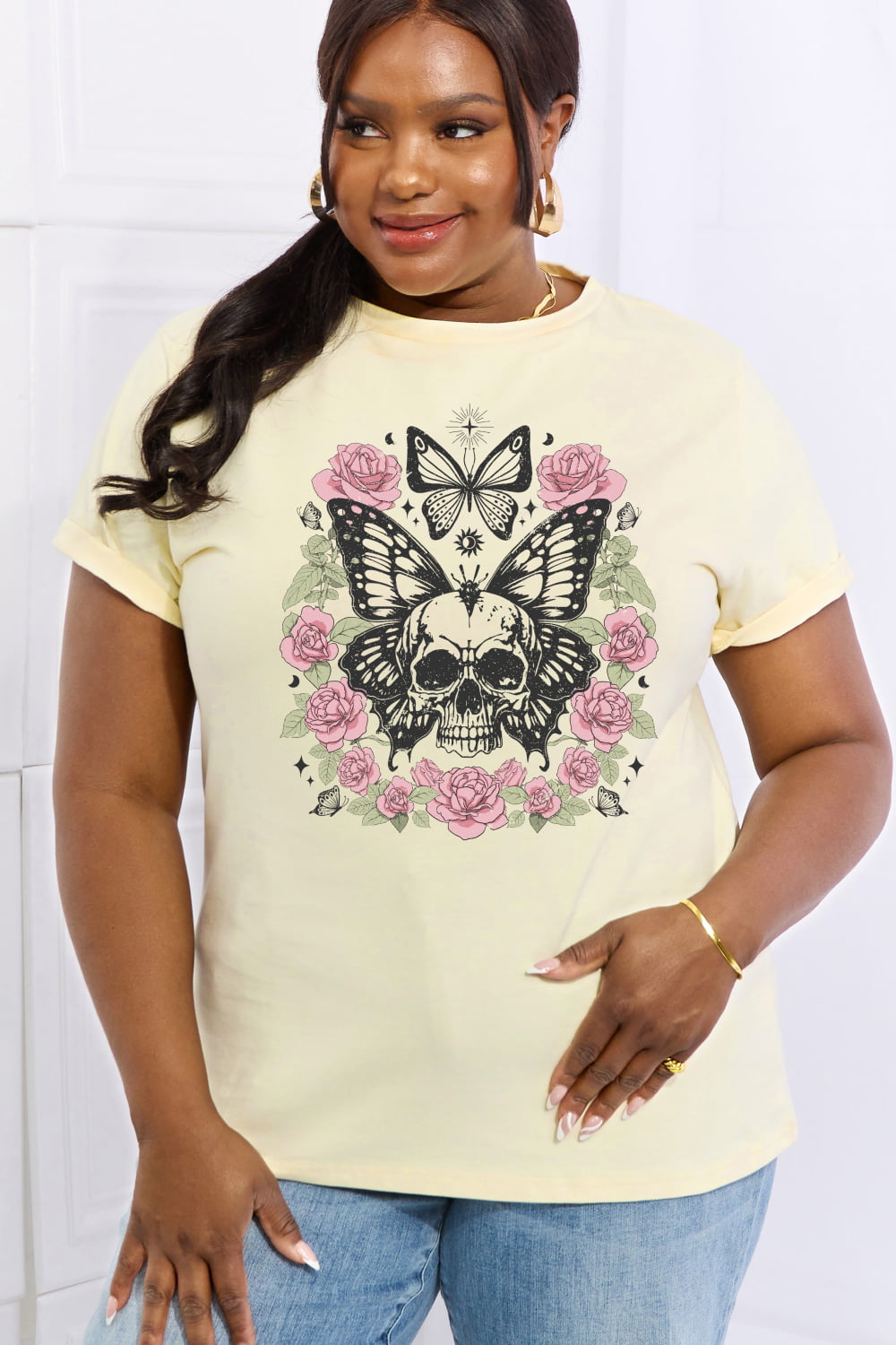 Simply Love Simply Love Full Size Skull & Butterfly Graphic Cotton Tee