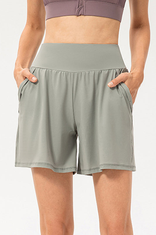 Pocketed Elastic Waist Active Shorts