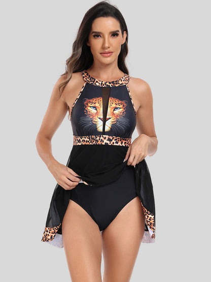 Cutout Printed Grecian Neck One-Piece Swimwear