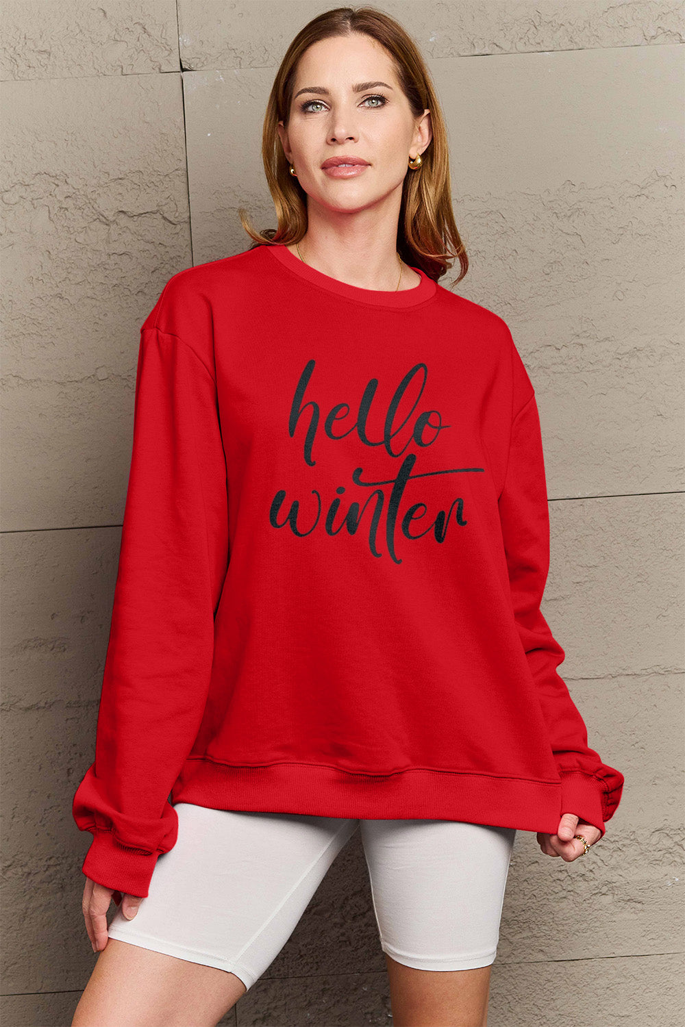 Simply Love Full Size HELLO WINTER Graphic Sweatshirt