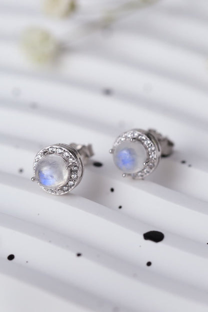 High Quality Natural Moonstone 925 Sterling Silver Stud Earrings