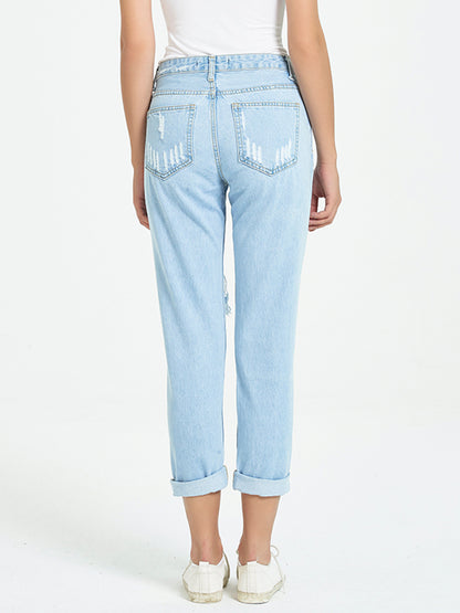 Buttoned Distressed Cropped Jeans