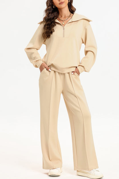 Half Zip Collared Neck Sweatshirt and Pants Set