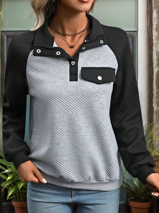 Contrast Textured Long Sleeve Sweatshirt