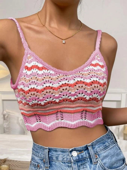 Openwork Striped Scoop Neck Cami