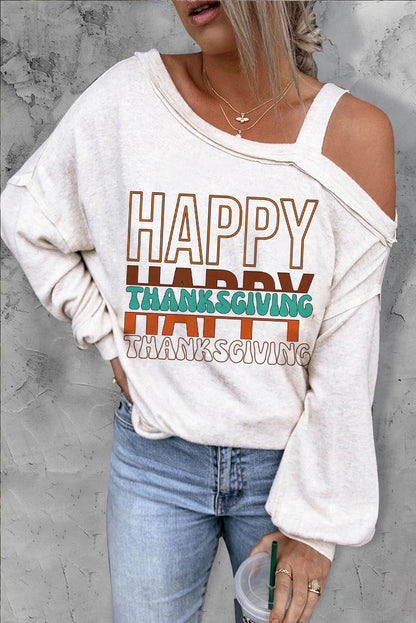 Letter Graphic Asymmetrical Neck Long Sleeve Top