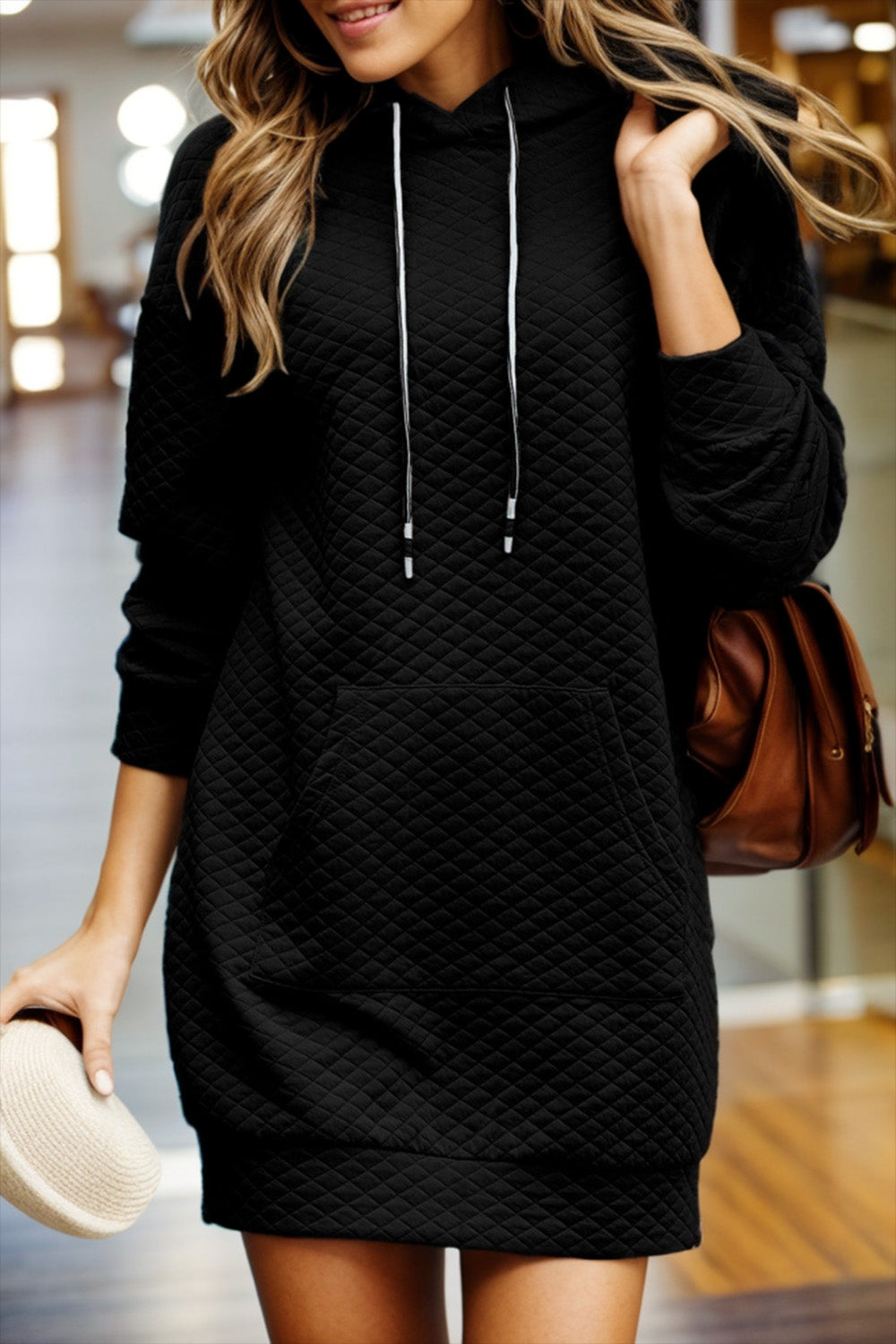 Drawstring Hooded Long Sleeve Mini Dress