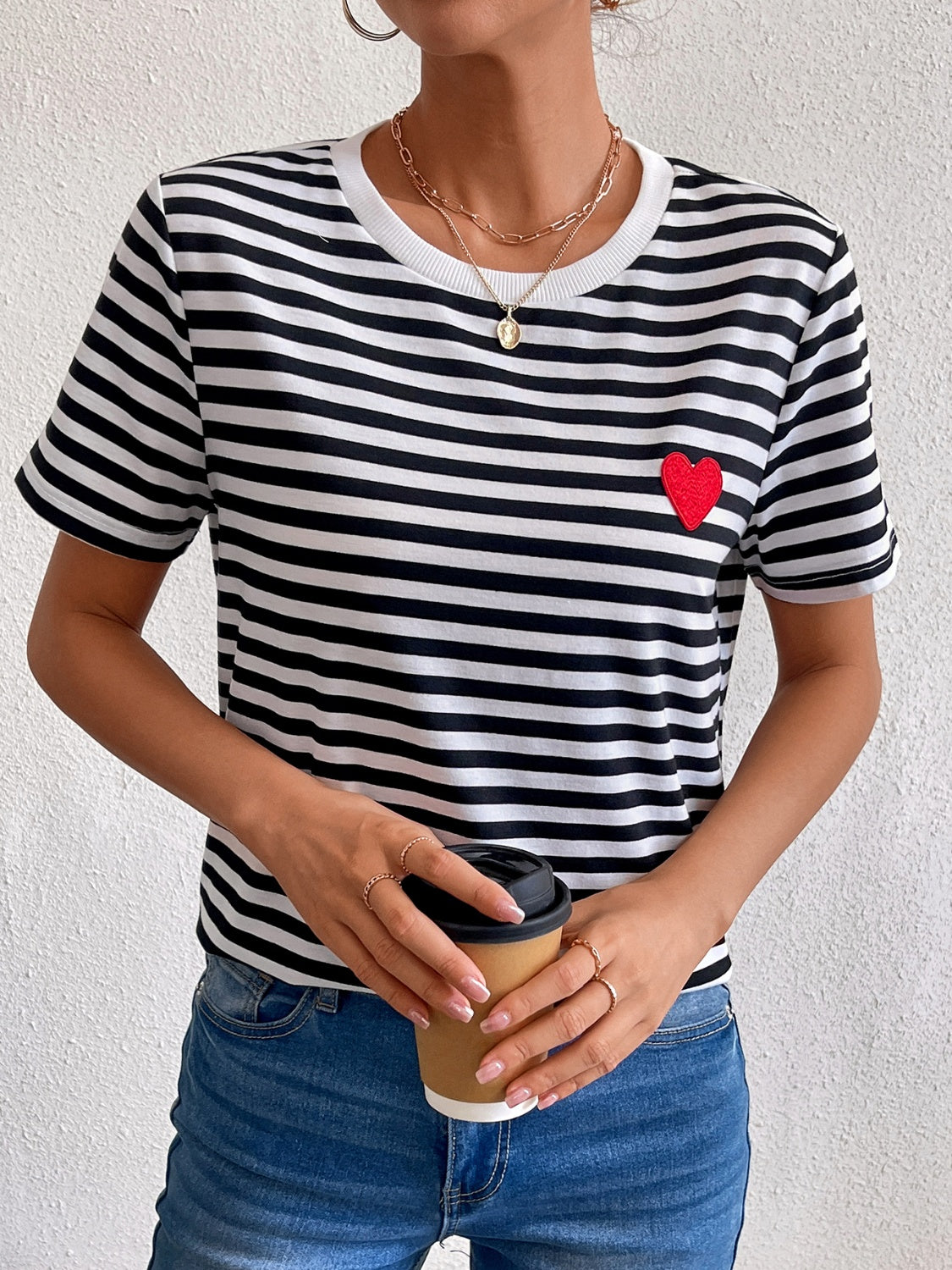 Striped Round Neck Short Sleeve T-Shirt