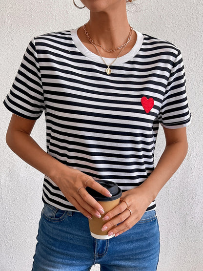 Striped Round Neck Short Sleeve T-Shirt