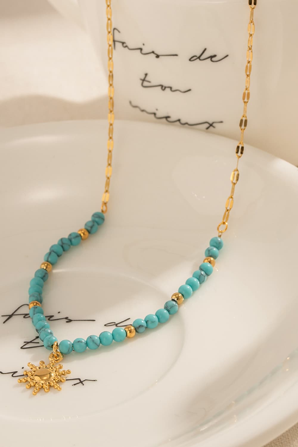 Turquoise Beaded 18K Gold-Plated Sun Shape Pendant Necklace