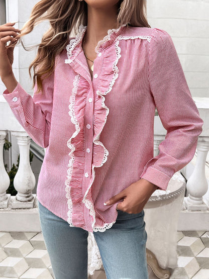 Textured Lace Detail Long Sleeve Shirt