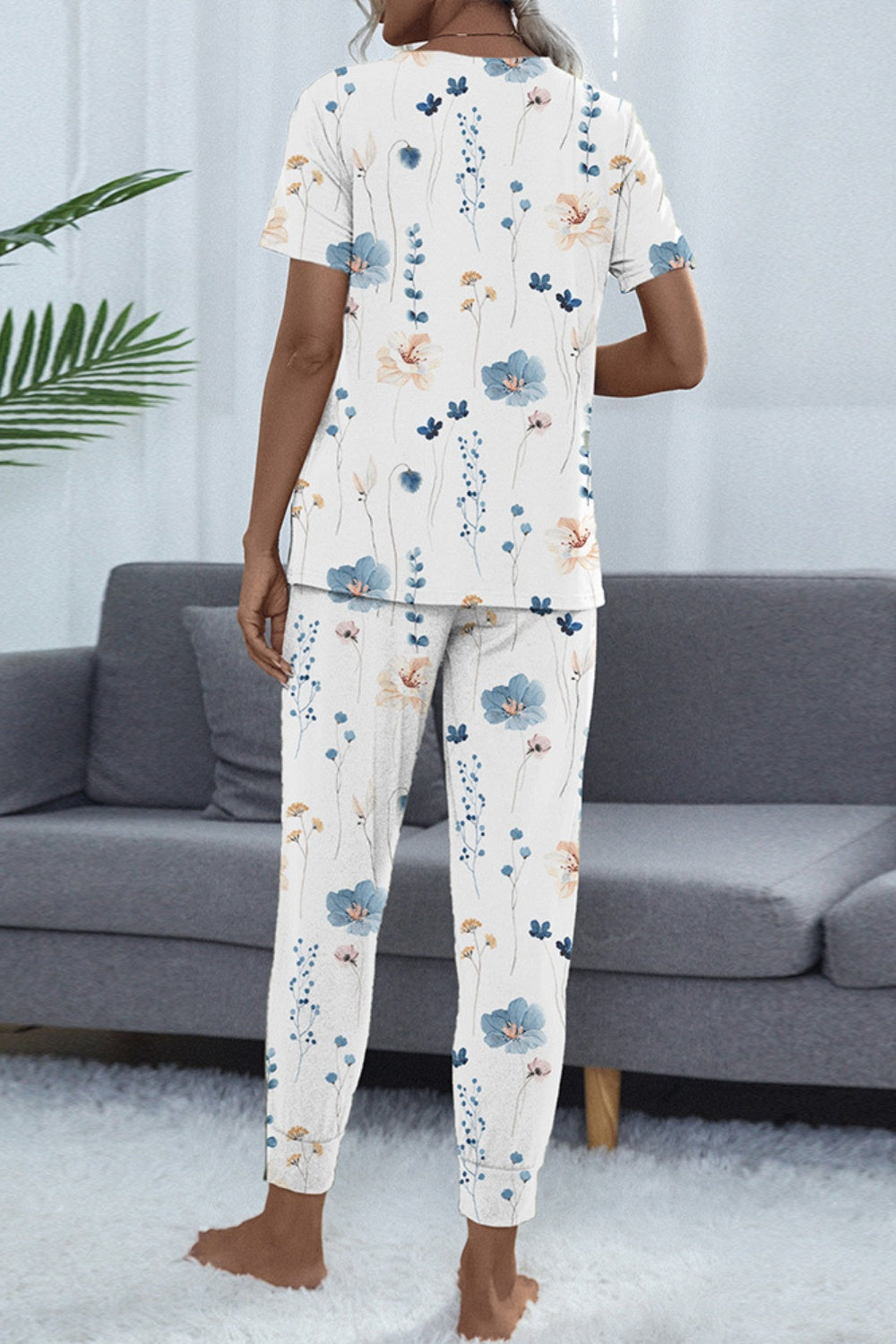 Printed Round Neck Top and Pants Set