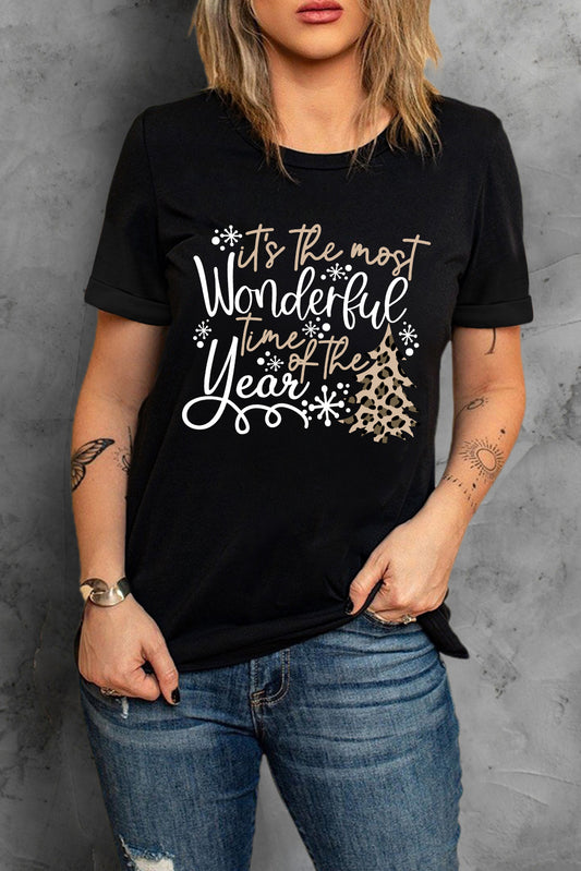 Slogan Graphic Round Neck T-Shirt