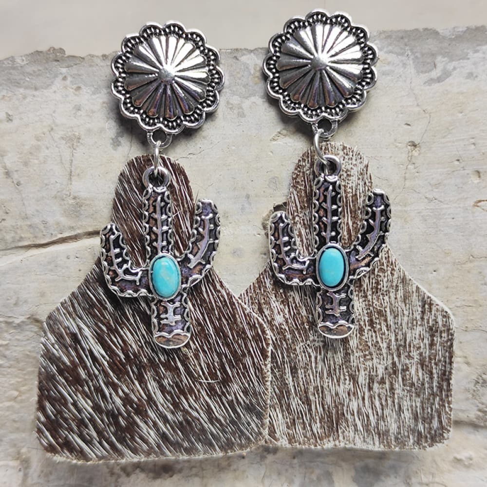 Turquoise Decor Cactus Alloy Earrings