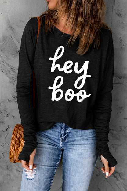 HEY BOO Graphic Round Neck T-Shirt