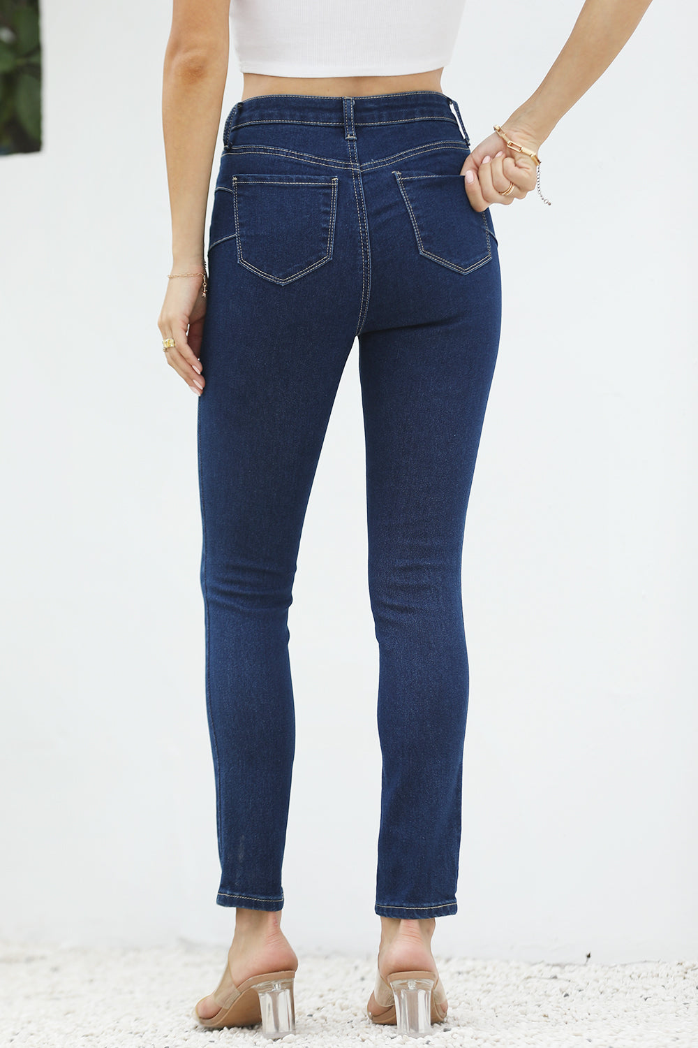 High Waist Button-Fly Slim Jeans