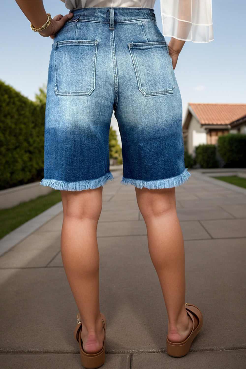 Raw Hem Denim Shorts with Pockets