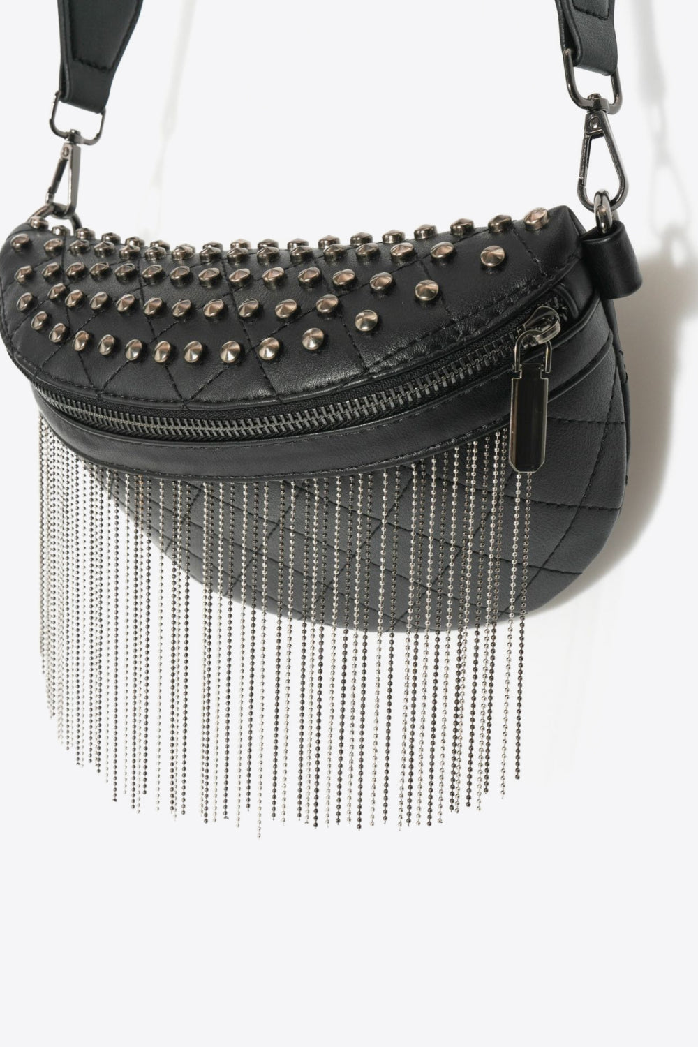 Adored PU Leather Studded Sling Bag with Fringes