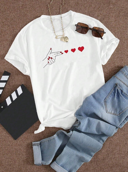 Full Size Heart Round Neck Short Sleeve T-Shirt