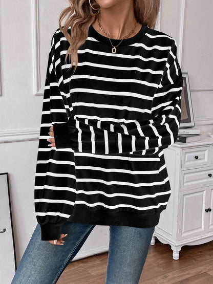 Striped Round Neck Long Sleeve Sweatshirt