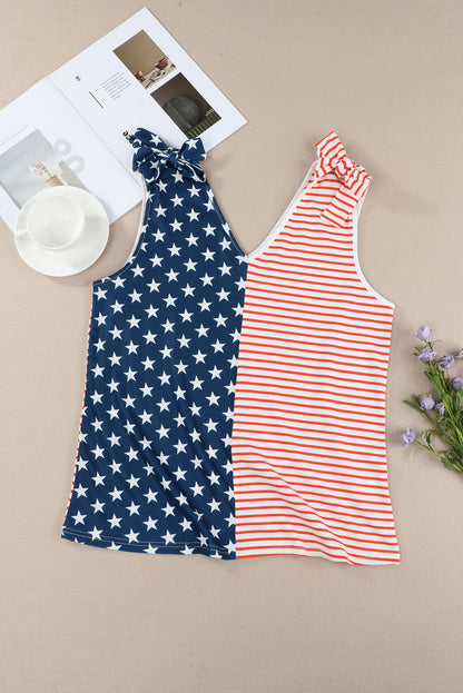 Star and Stripe V-Neck Bow Detail Tank