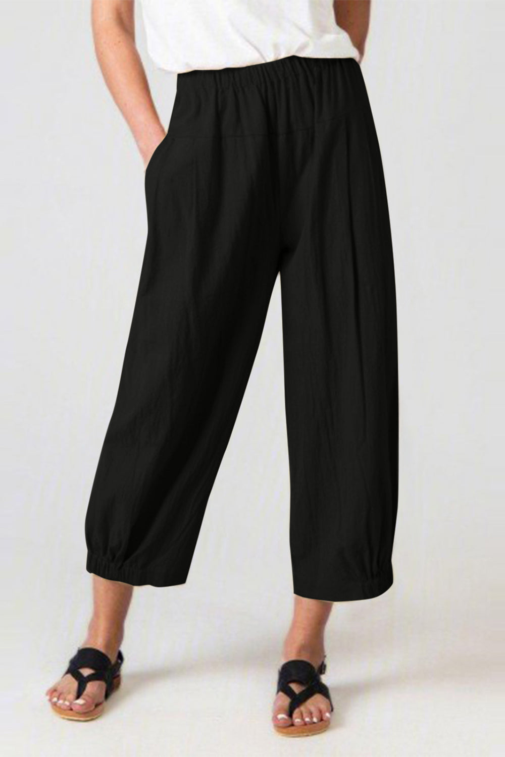 Full Size Elastic Waist Cropped Pants