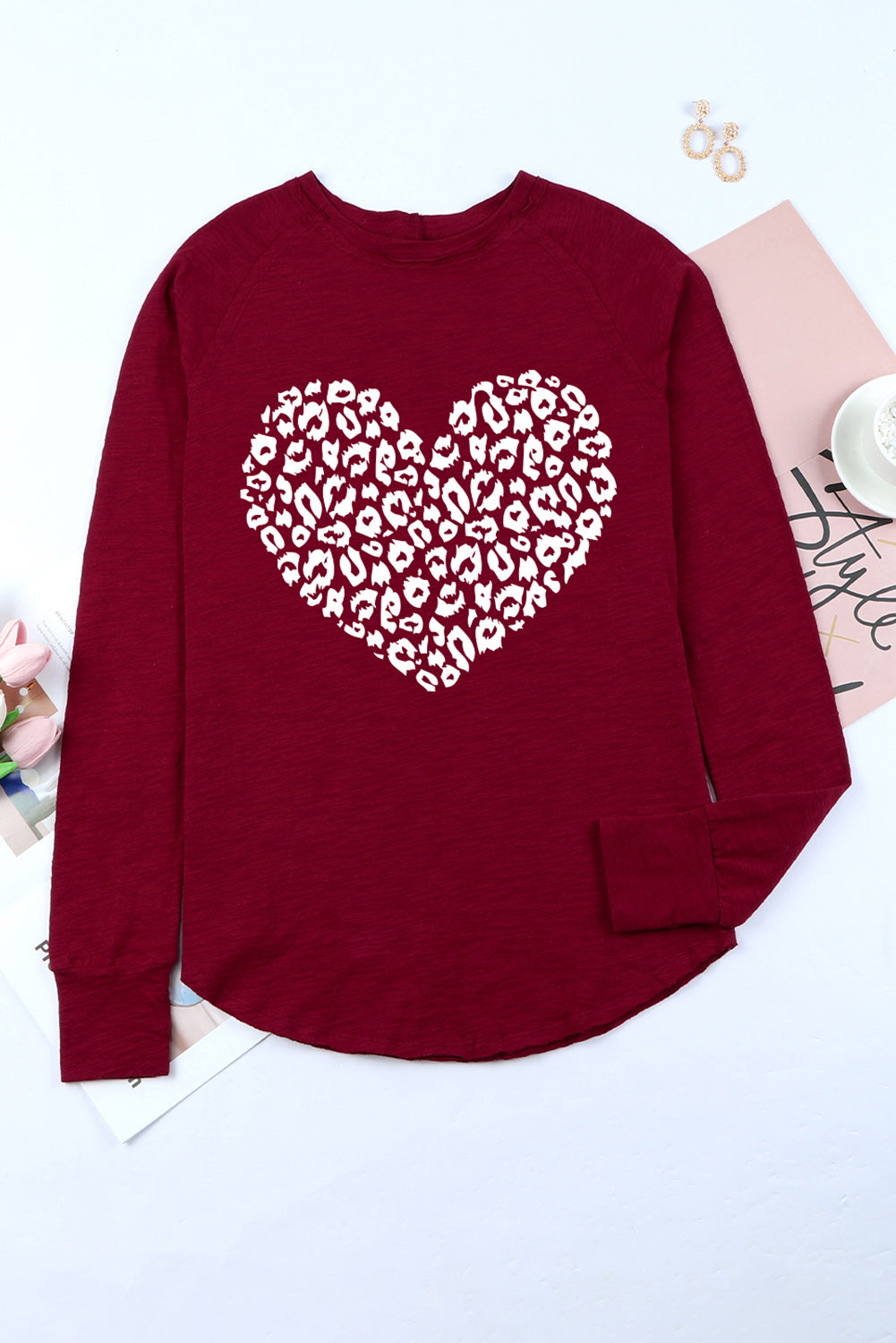 Heart Graphic Round Neck Long Sleeve T-Shirt