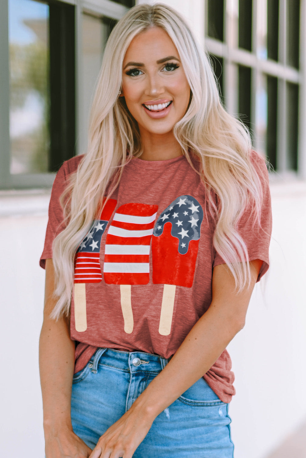 US Flag Round Neck Short Sleeve T-Shirt