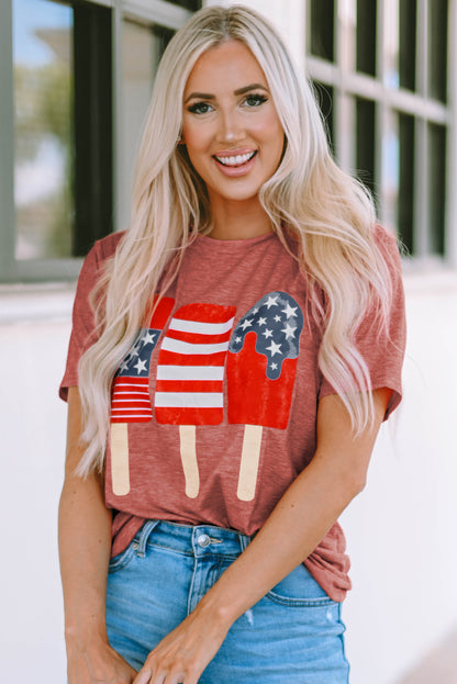 US Flag Round Neck Short Sleeve T-Shirt