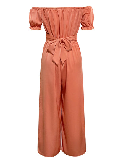 Off-Shoulder Short Sleeve Wide Leg Jumpsuit