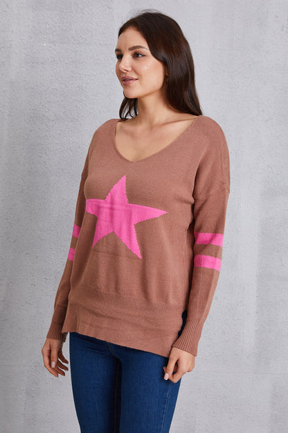 Star Scoop Neck Dropped Shoulder T-Shirt