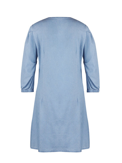 Full Size V-Neck Half Sleeve Denim Dress