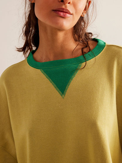 Contrast Trim Round Neck Long Sleeve Sweatshirt