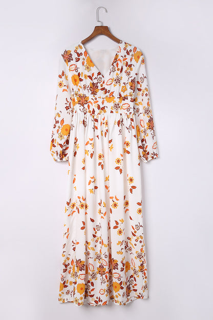 Floral V-Neck Long Sleeve Maxi Dress